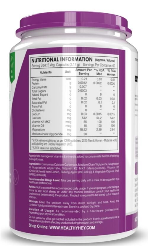 HealthyHey Nutrition Vegan Calcium with Magnesium, Vitamin D3 & Vitamin K2