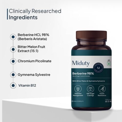 Miduty by Palak Notes Berberine HCL Triple Benefits of Blood Sugar Control, Vitamins, Minerals