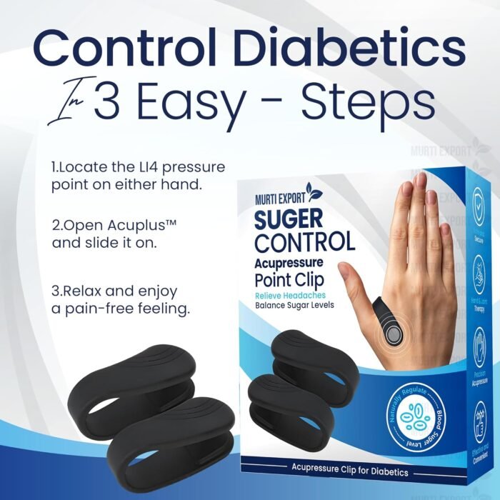 Murti Export Sugar Control LI4 Acupressure Point Clip (4 Piece) - Wearable Hand Massager for Headache, Migraine, Arthritis, and Tension Relief