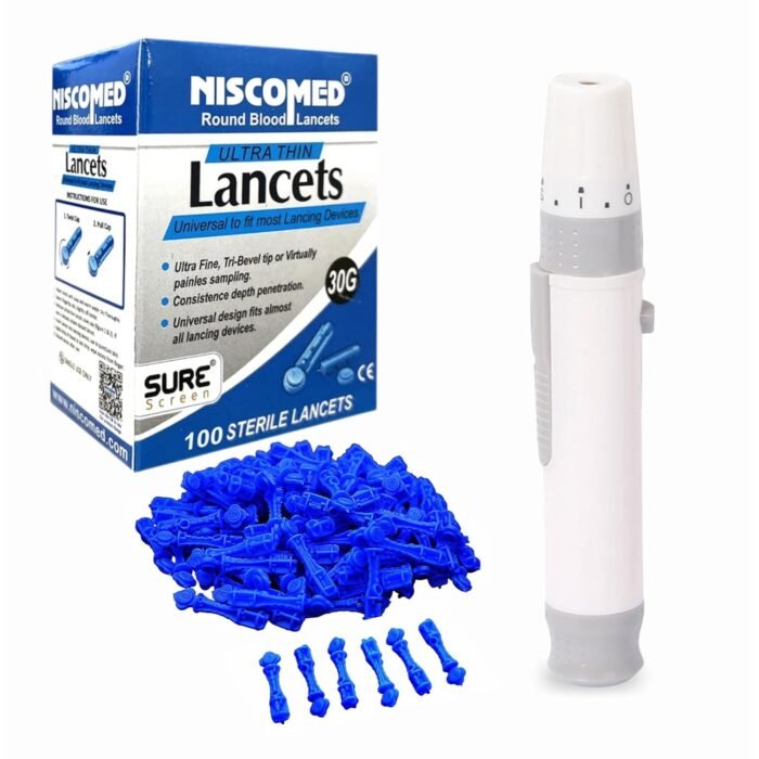 Niscomed Round Blood Glucometer Lancet with Lancing Device, Glucometer Blood Lancing Pen Device Painless Lacing Device1