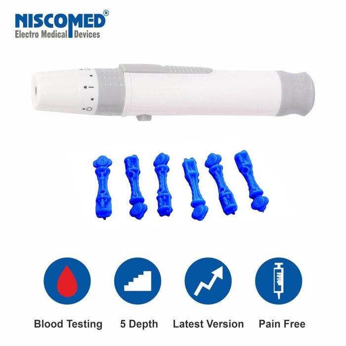 Niscomed Round Blood Glucometer Lancet with Lancing Device, Glucometer Blood Lancing Pen Device Painless Lacing Device1