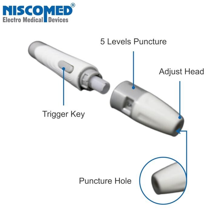 Niscomed Round Blood Glucometer Lancet with Lancing Device, Glucometer Blood Lancing Pen Device Painless Lacing Device1