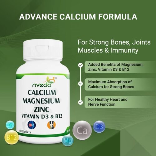 Nveda Calcium Supplement 1,000 mg with Vitamin D, Magnesium, Zinc & Vitamin B 12 For Men & WomenFor Immunity, Bone & Joint Support - 60 Tablets