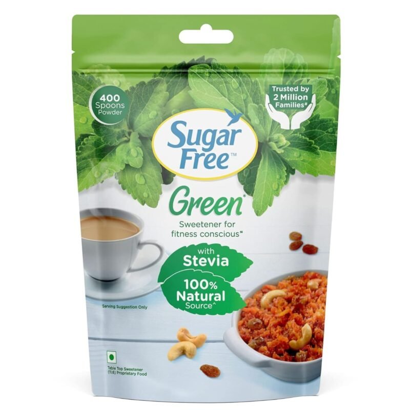 Sugar Free Green Stevia Pouch 400 g 100% Plant based Natural Sweetener Equivalent to Sweetness from 1Kg Sugar