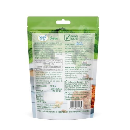 Sugar Free Green Stevia Pouch 400 g 100% Plant based Natural Sweetener Equivalent to Sweetness from 1Kg Sugar