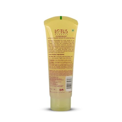 Lotus Herbals Teatreewash Face Wash | with Tea Tree Oil & Cinnamon | Anti Acne | Oil Control | For Oily Skin | 120ml