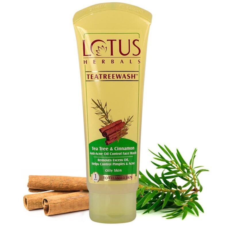 Lotus Herbals Teatreewash Face Wash | with Tea Tree Oil & Cinnamon | Anti Acne | Oil Control | For Oily Skin | 120ml