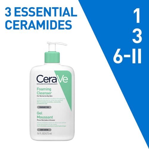 CeraVe Foaming Cleanser For Normal To Oily Skin (473ml) - Dermatologist-Developed Facewash