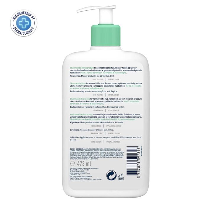 CeraVe Foaming Cleanser For Normal To Oily Skin (473ml) - Dermatologist-Developed Facewash