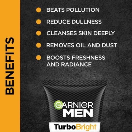 Garnier Men, Face Wash, Brightening & Anti-Pollution, TurboBright Double Action, 100 g