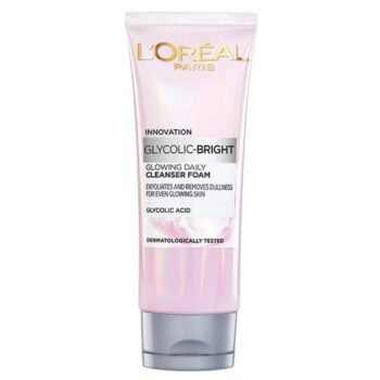 L'Oreal Paris Glycolic Bright Daily Foaming Face Cleanser, 100ml Glycolic Acid Face Wash for Dull Skin