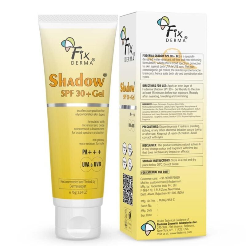 FIXDERMA Shadow Sunscreen Spf 30+ Pa+++ Gel Broad Spectrum Sunscreen