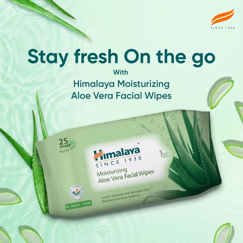 Himalaya Moisturising Aloe Vera Facial Wipes, 25 Count