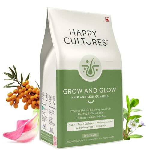 Happy Cultures Grow and Glow Gummies for Hair Growth