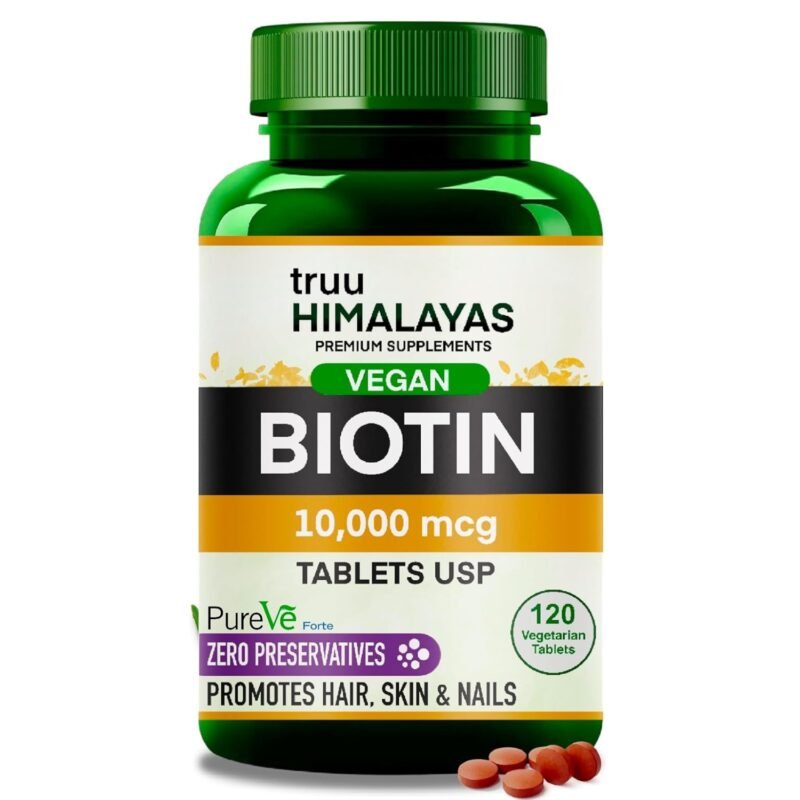 truu Himalayas Biotin 10000mcg for Hair Growth, Glowing Skin & Nails - 120 Veg tablets1