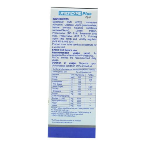 Unienzyme Plus Saunf Liquid - Bottle of 200ml Solution