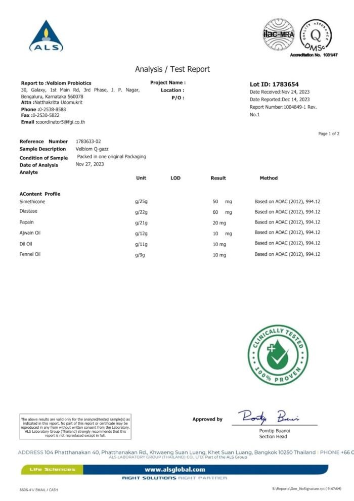 Velbiom Q-gazz Helps in Gas, Bloating and Indigestion Clinically Proven Unique Blend of Probiotics